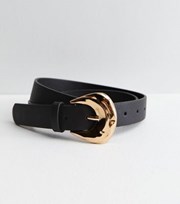 New Look Black Leather-Look Hammered Buckle Belt